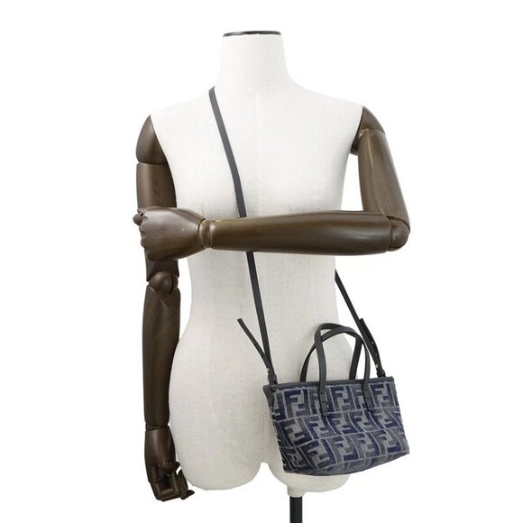 FENDI Roll FF Jacquard 2-way Handbag Size Mini Canvas/Leather Navy - Picture 4 of 12